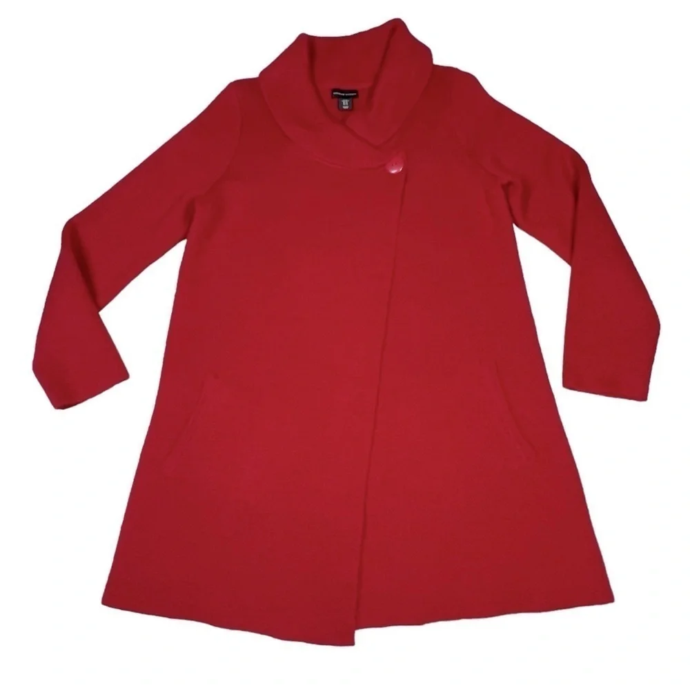ADRIENNE VITTANINI Red Open Front Shawl Neckline Cardigan Sweater Jacket Size XL